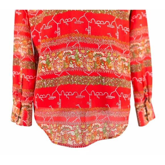 Mens Silky Shirt Button Up Red Abstract Graphic Summer Hawaiian Beach Medium - Picture 6 of 7